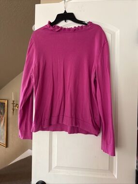 J crew Ruffled Crewneck Long-Sleeve Top in Bright Fuchsia